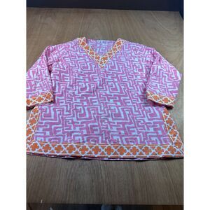 Barbara Gerwit Womens XL Tropical Floral Resort Blouse Vacation Tunic Top